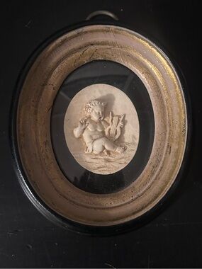 Oval Cherub Relief Wall Art in Black and Gold Frame